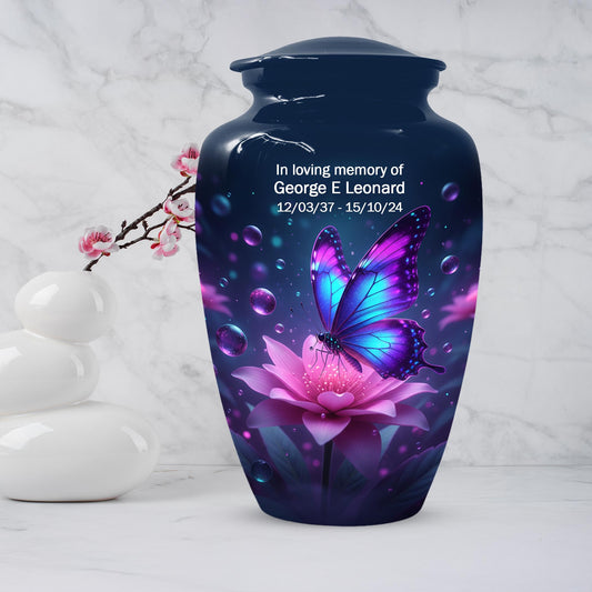 Blue Butterfly Urn For Mom Ashes - Lotus Flower Cremation Urns For Women