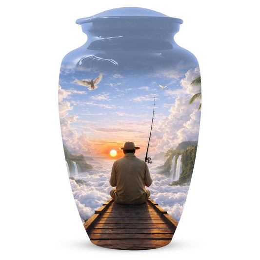 Gone Fishing in Heaven Urn For Male - Personalized Fisherman Small Urns For Dad