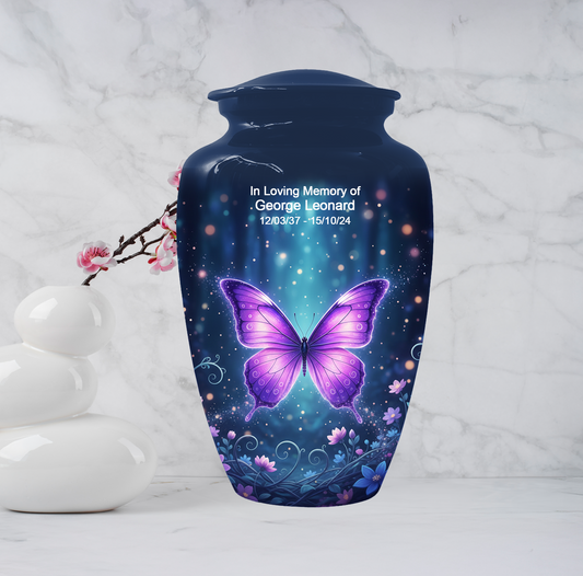 Purple Butterfly Urn for Ashes, Custom Butterfly Cremation Urn