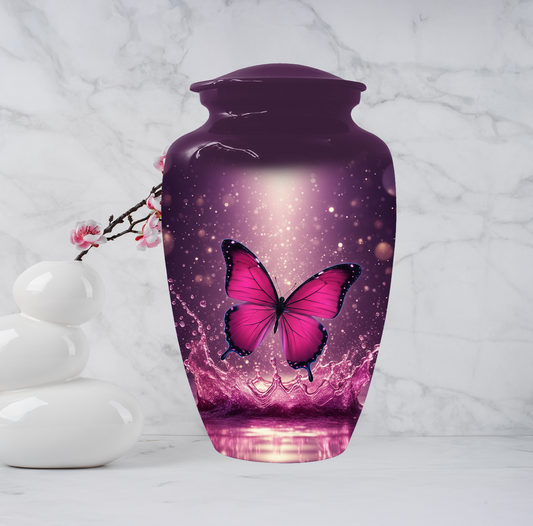 Personalized Pink Butterfly Cremation Urn for Ashes | Memorial Urn for Mom