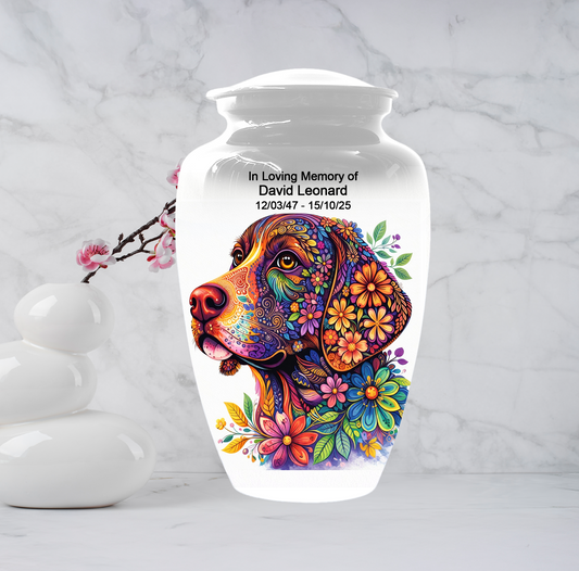 Personalized Dog Cremation Urn for Ashes | Custom Pet Memorial Urn | Colorful Floral Dog Urn |
