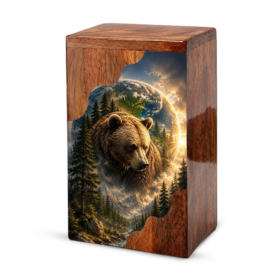 Bear Wooden Cremation Urn – Mountain Memorial Urn for Human Ashes