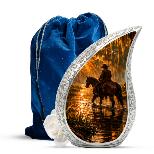 Cowboy with Horse Urn for Dad | Western Horse Cremation Urn for Adult Male Ashes