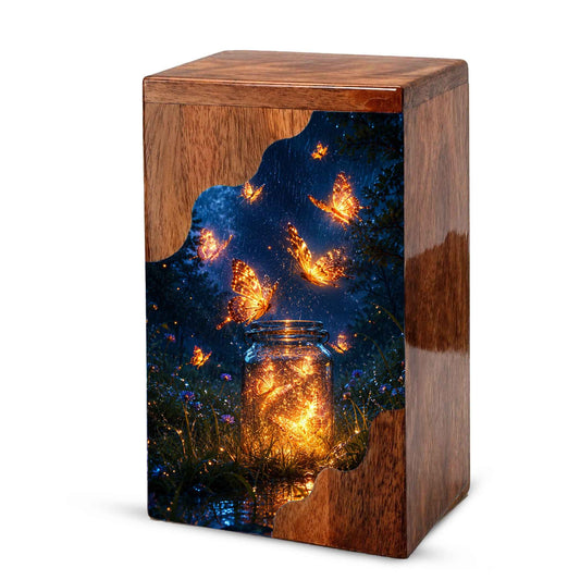 Butterfly Wooden Cremation Urn – Glowing Butterfly Memory Jar Memorial Urn for Human Ashes