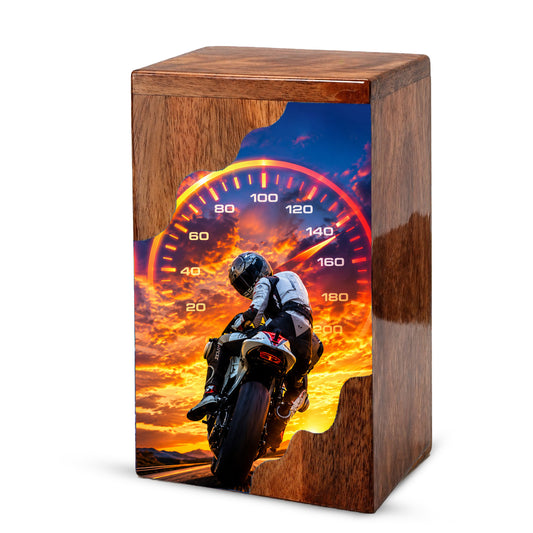 Motorcycle Wooden Cremation Urn – Rider Memorial Urn for Human Ashes