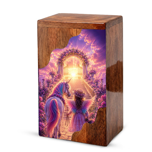 Angel Heaven Gate Wooden Cremation Urn – Heavenly Garden Memorial Wooden Urn for Human Ashes