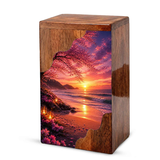 Beach Wooden Cremation Urn for Mom | Ocean Sunset Urn for Human Ashes