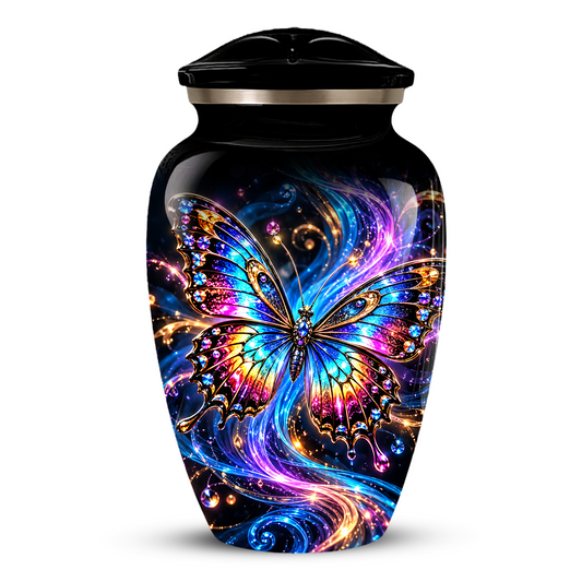 Colorful Butterfly Cremation Urn for Adult Ashes, Personalized Memorial Urn, Rainbow Butterfly Adult Urn for Human Ashes, Celestial Funeral Urn
