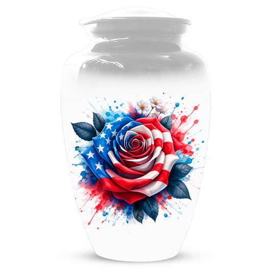 American Flag Rose Urn for Ashes, Patriotic Memorial Urn, Veteran Cremation Urn