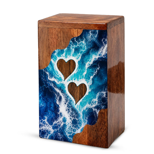 Ocean Heart Wooden Cremation Urn – Wooden Urn for Human Ashes