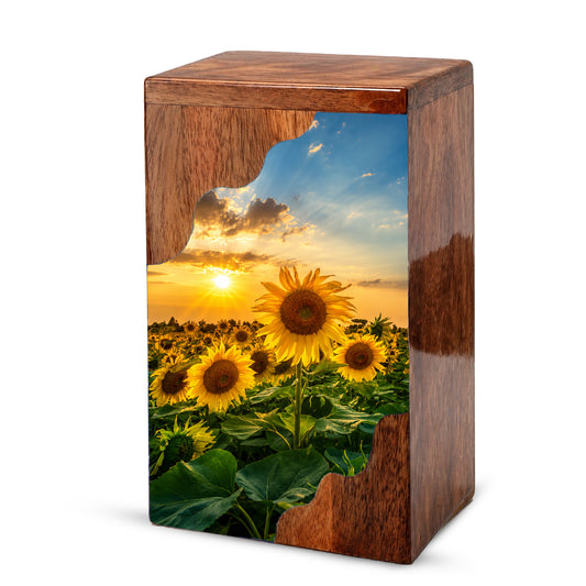 Sunflower Wooden Cremation Urn for Mom | Personalized Urn for Human Ashes