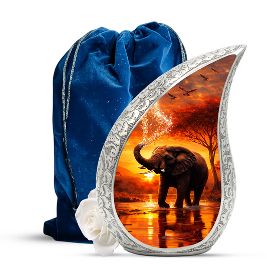 Elephant Sunset Adult Urn for Human Ashes – Premium Elephant Cremation Urn