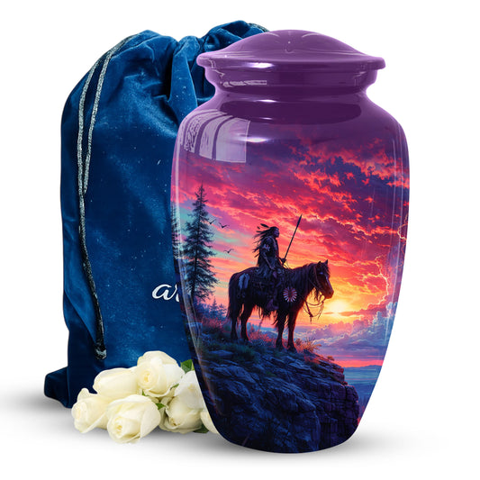 Native American Horse Urns for Dad, Adult Cremation Large Urn For Ashes