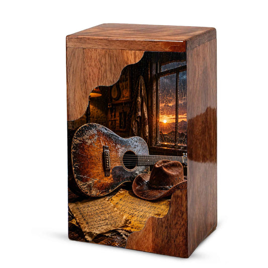Country Music Wooden Cremation Urn | Personalized Guitar Urn for Dad or Mom