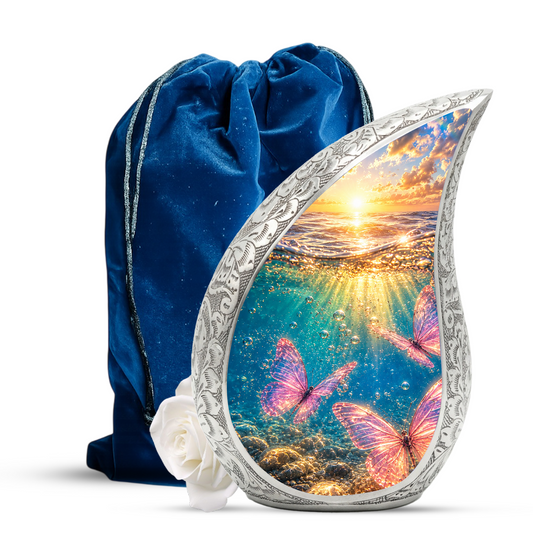 Butterfly Urn for Mom, Ocean Butterfly Cremation Urn,Keepsake Funeral Urn