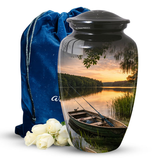 Fishing Lake Urn for Dad | Funeral Cremation Large Urn for Father
