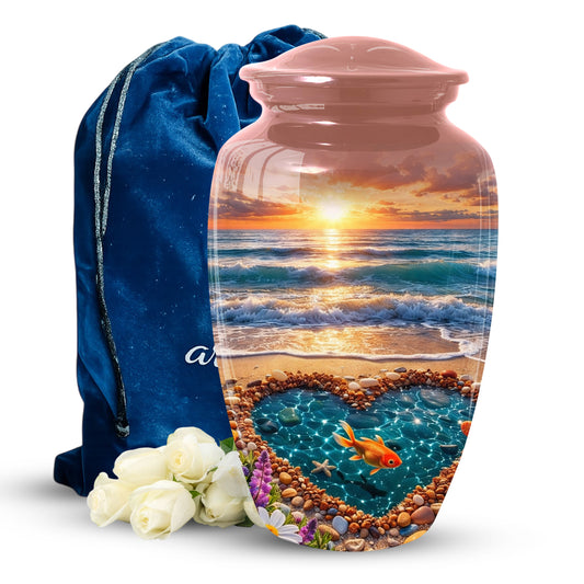 Funeral Urn for Mom – Beach Sunset Memorial Large Urn for Ashes