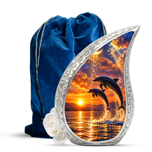 Dolphin Cremation Urn for Mom - Ocean Sunset Memorial Keepsake Urns