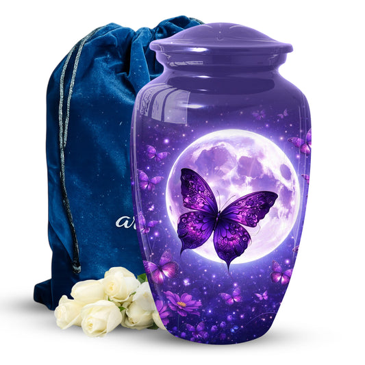 Purple Moon Butterfly Large Urn for Mom | Butterfly Cremation Urn for Ashes