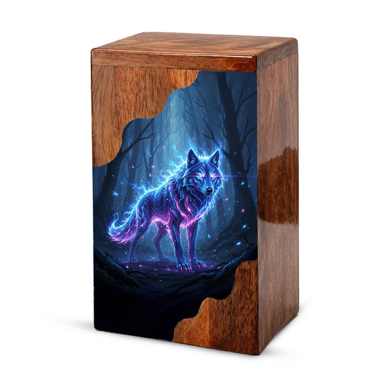 Wooden Cremation Urn – Spirit Wolf Memorial Urn | Custom Wooden Memorial Urn for Dad