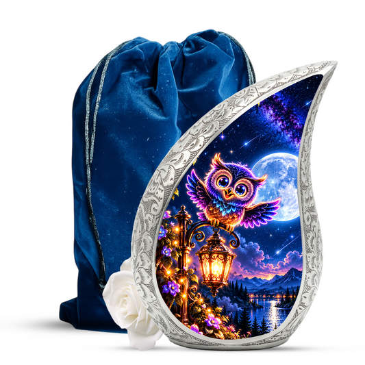 Owl Urn for Ashes, Colorful Owl Cremation Urn with Moon