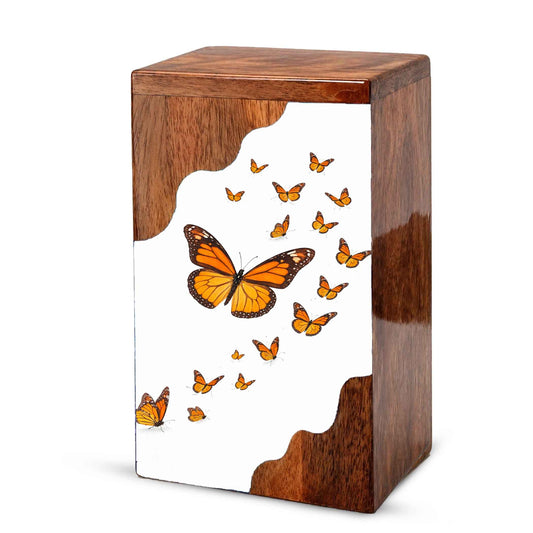 Wooden Butterfly Cremation Urn – Monarch Butterfly Memorial Urn | Custom Wooden Urn for Human Ashes