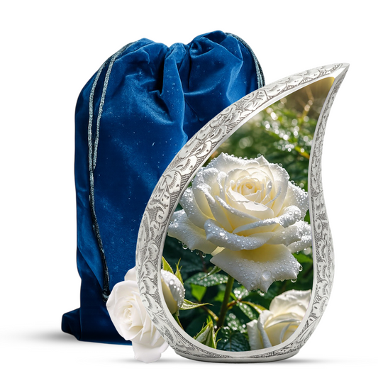 White Rose Urn for Mom, Beautiful Urns for Women