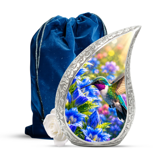 Hummingbird Urn for Human Ashes | Beautiful Hummingbird Adult Cremation Urn | Floral Memorial Urn for Adult Ashes