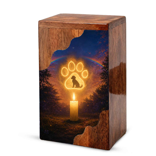 Personalized Dog Urn for Ashes, Rainbow Bridge Wooden Cremation Urn