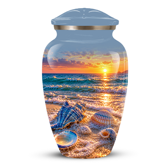 Adult Cremation Urn for Ashes, Personalized Seashell Beach Sunset Urn