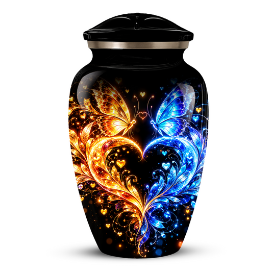 Butterfly Cremation Urn for Adult Ashes, Blue and Gold Butterflies Memorial Urn