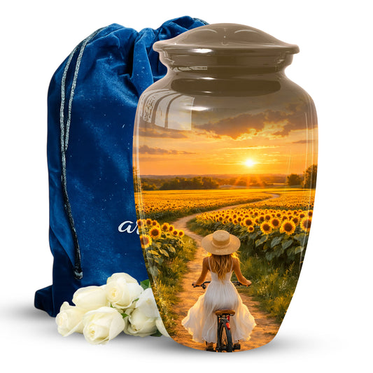 Sunflower Urn for Mom – Sunset Memorial LargeUrn for Ashes | Beautiful Cremation Urn for Women