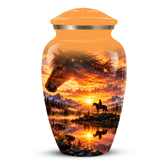 Personalized Horse Cremation Urn for Ashes, Horse Memorial Urn, Sunset Cowboy Urn