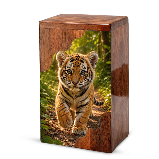 Tiger Wooden Cremation Urn for Human Ashes | Urns for Dad | Adult Cremation Urn for Men