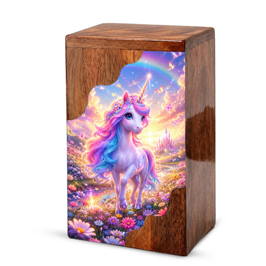 Unicorn Rainbow Wooden Cremation Urn – Wooden Urn for Human Ashes