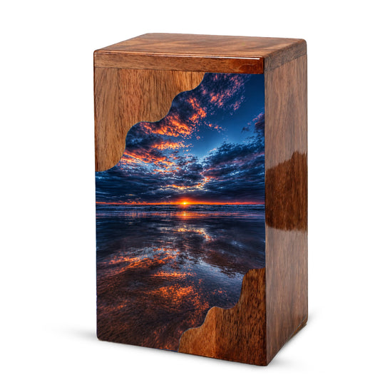 Beach Wooden Cremation Urn for Human Ashes | Ocean Sunset Memorial Urn