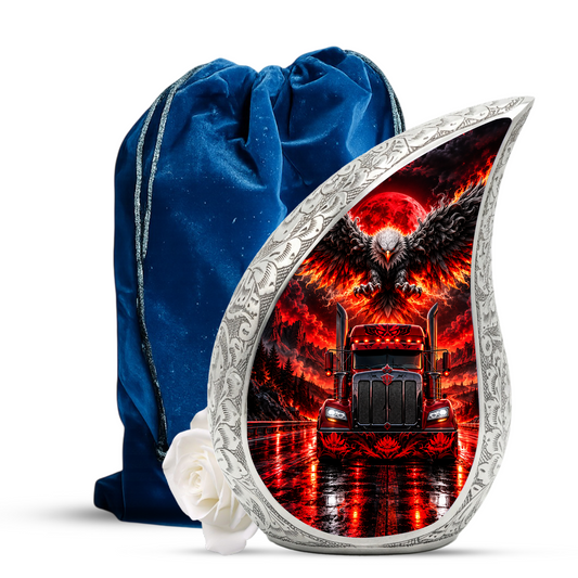 Semi Truck Cremation Urn for Ashes, Truck Driver Memorial Urn, Personalized Trucker Urn, Eagle Cremation Urn