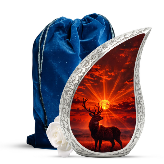 Deer Adult Urn for Ashes,Deer Memorial Urn with Sunset Deer