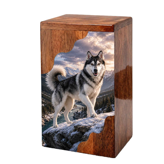 Husky Wooden Cremation Urn – Mountain Memorial Urn