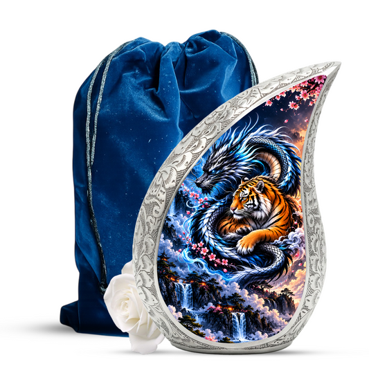 Dragon and Tiger Cremation Urn for Ashes, Asian Mythical Animal Memorial Urn