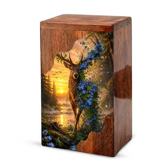Deer Wooden Cremation Urn – Nature Memorial Urn for Human Ashes