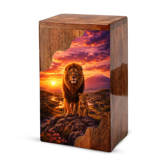 Lion Wooden Cremation Urn – Father Memorial Urn for Ashes | Strength & Legacy Wooden Urn