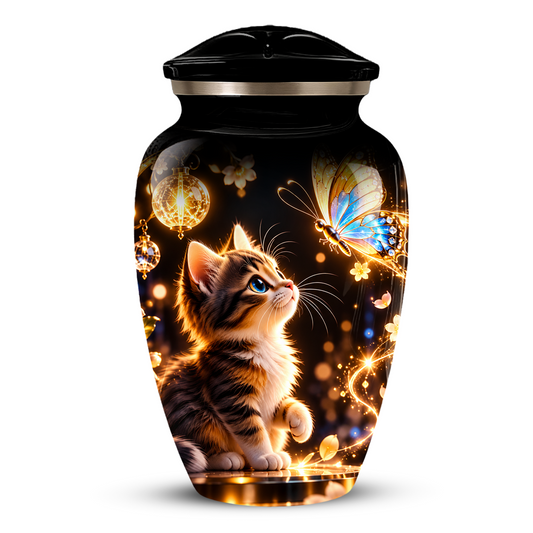 Kitten and Butterfly Cremation Urn for Adult Ashes, Personalized Cat Memorial Urn