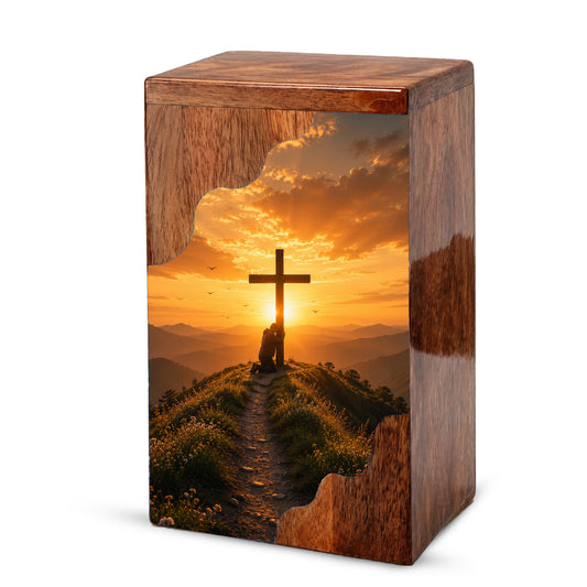 Cross Wooden Cremation Urn – Christian Memorial Urn for Human Ashes