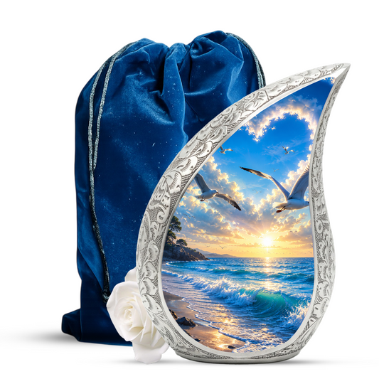 Beach Cremation Urn for Human Ashes | Wooden Beach Urn, Ocean Wave Urn & Beautiful Adult Urn for Mom and Loved Ones