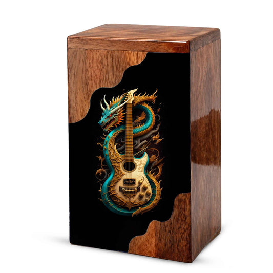 Dragon Guitar Wooden Cremation Urn – Music Memorial Urn with Mythical Dragon