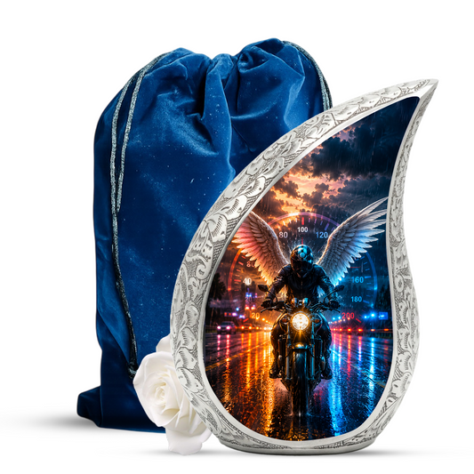 Guardian Angel Motorcycle Urn for Dad – Memorial Cremation Urn for Human Ashes
