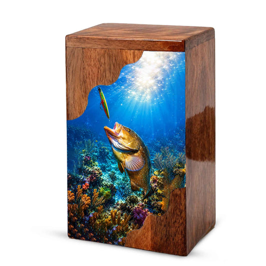 Fishing Wooden Cremation Urn – Fishing in Heaven Memorial Urn for Human Ashes