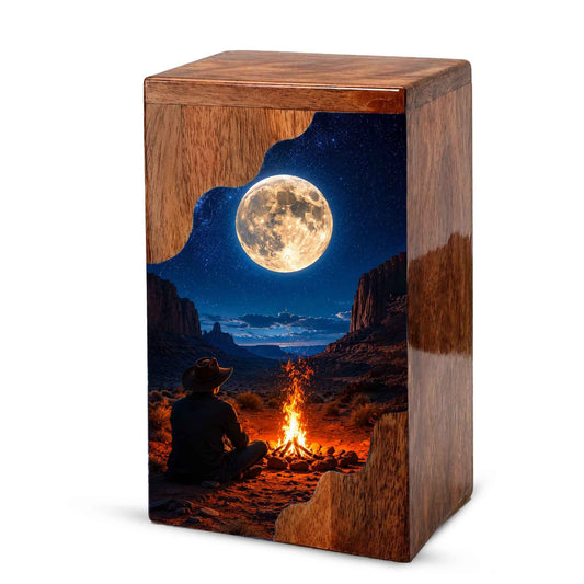 Cowboy Wooden Cremation Urn for Human Ashes – Personalized Western Memorial Urn