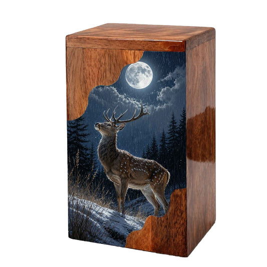 Deer Wooden Cremation Urn – Moonlit Forest Memorial Urn